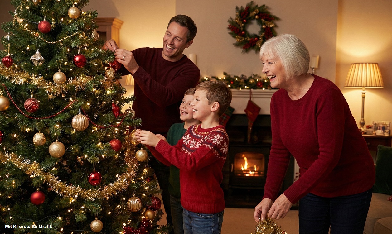 Gemeinsames Schmücken des Weihnachtsbaums